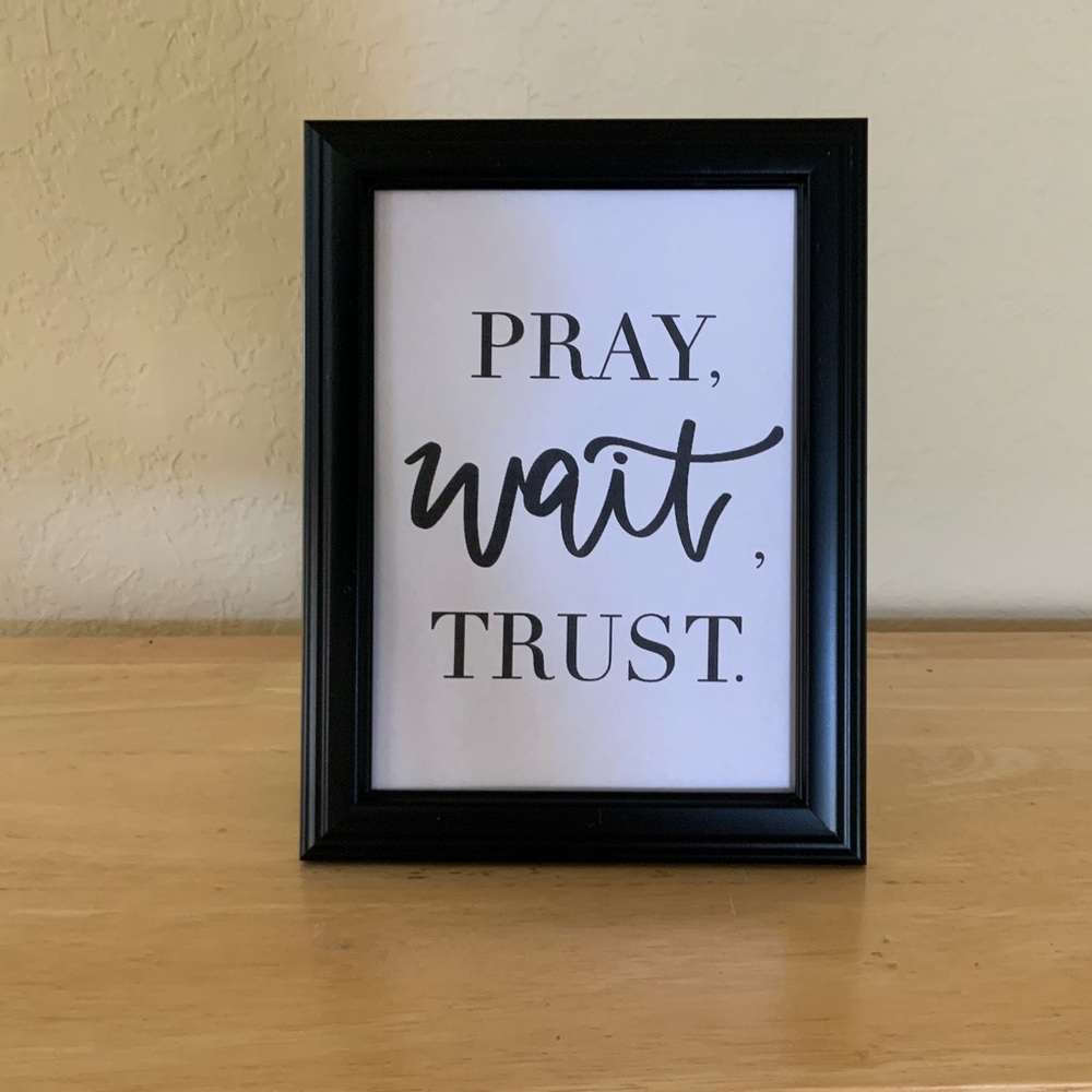 Farmhouse Pray Wait Trust life religious picture 5x7 w/frame